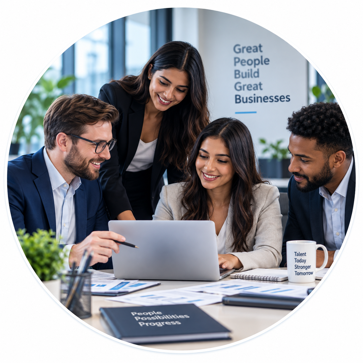 Recruitment professionals collaborating to create tailored staffing solutions for businesses
